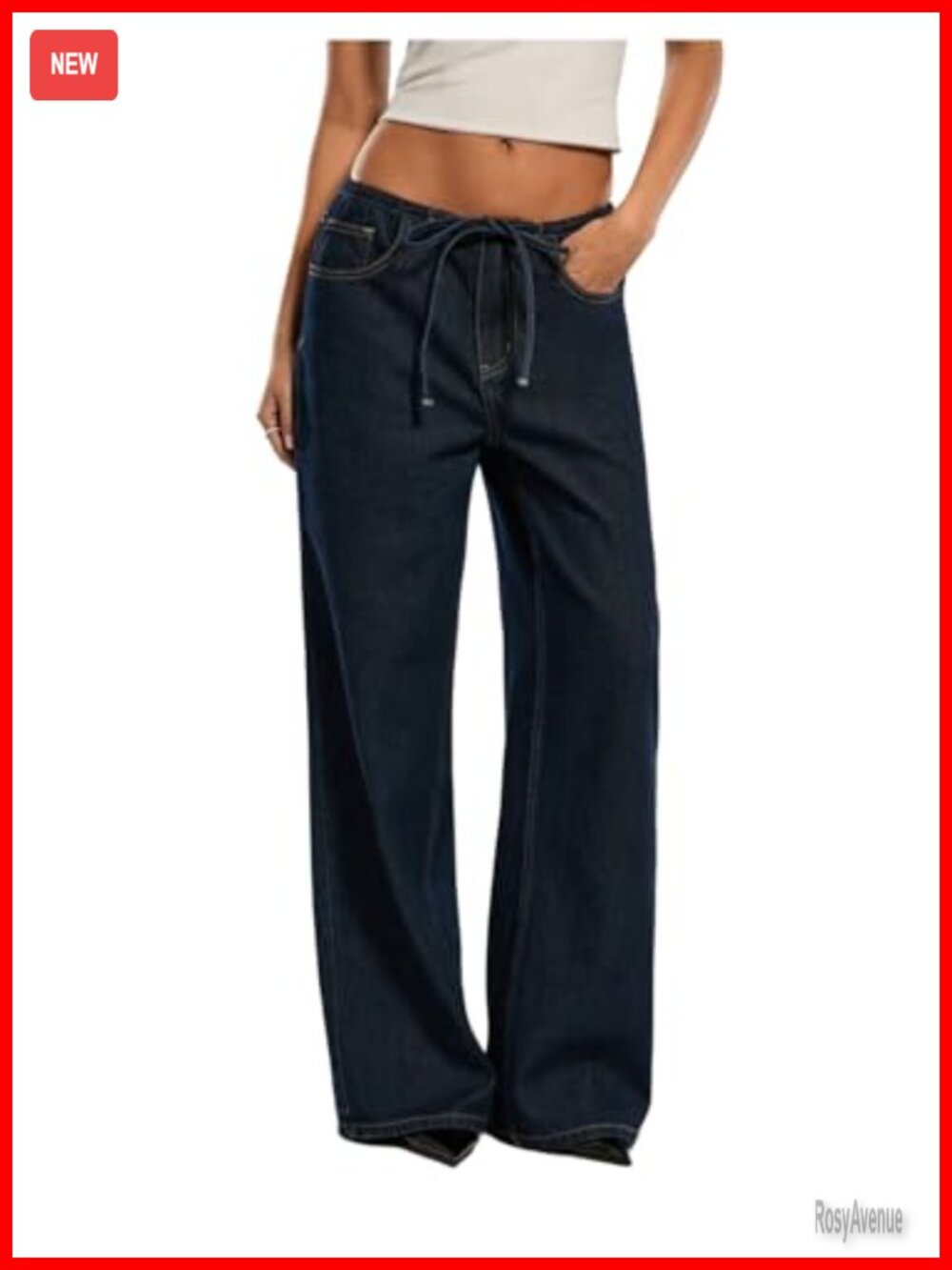 Women's Low Rise Baggy Wide Leg Drawstring Jeans Denim Trousers
